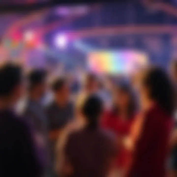 A group of people discussing popular entertainment trends in a lively setting.