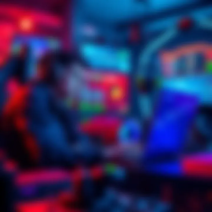 A person analyzing esports game statistics and betting odds on a laptop, surrounded by gaming equipment.