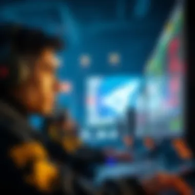 A close-up view of a gaming setup showing a player intensely focused on the screen, with betting odds displayed on a side monitor, highlighting the tension in esports betting