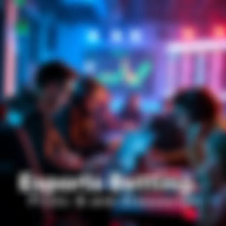 Group of people discussing esports betting strategies with laptops and charts in front of them