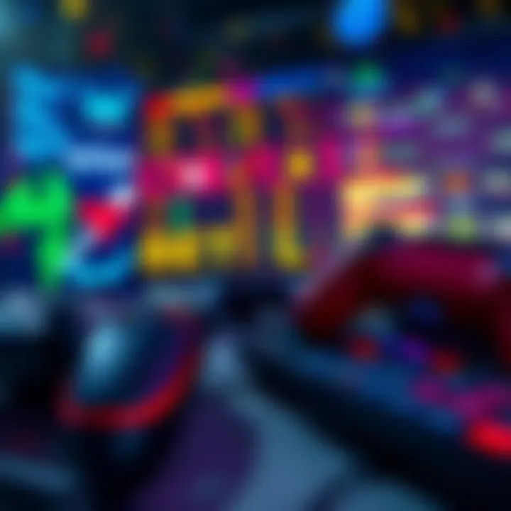 A vibrant graphic showing esports teams and betting odds, with gaming controllers and currency symbols in the background.