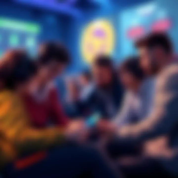 Group of people discussing esports betting strategies with laptops and mobile devices