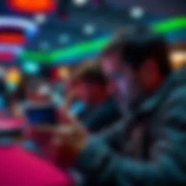 Ethan Klein zooming in on Anisa Jomha during a live poker event, focusing on his phone screen.
