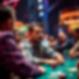 Ethan Klein calling out another player during a poker game, with a shocked audience in the background.