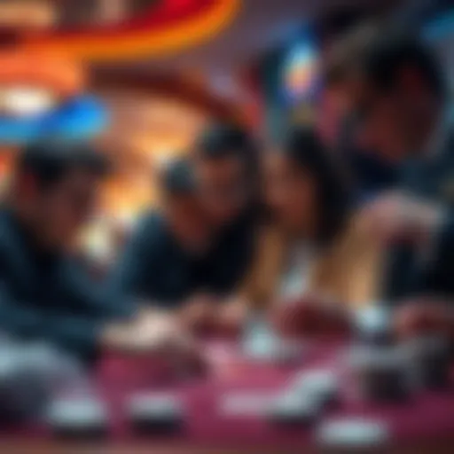 European gamblers counting cards in a casino A group of European gamblers focused on card counting in a vibrant casino setting