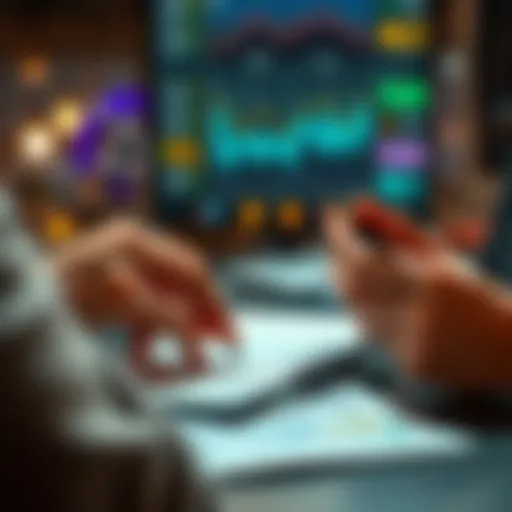 Person reviewing monthly income details and expenses with a calculator and notepad