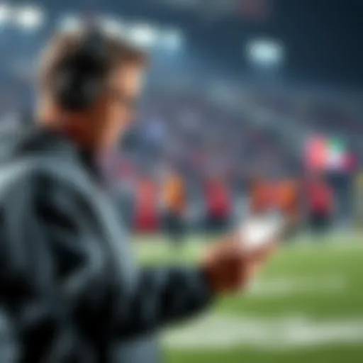A coach analyzing player statistics and making notes about team selections on a clipboard