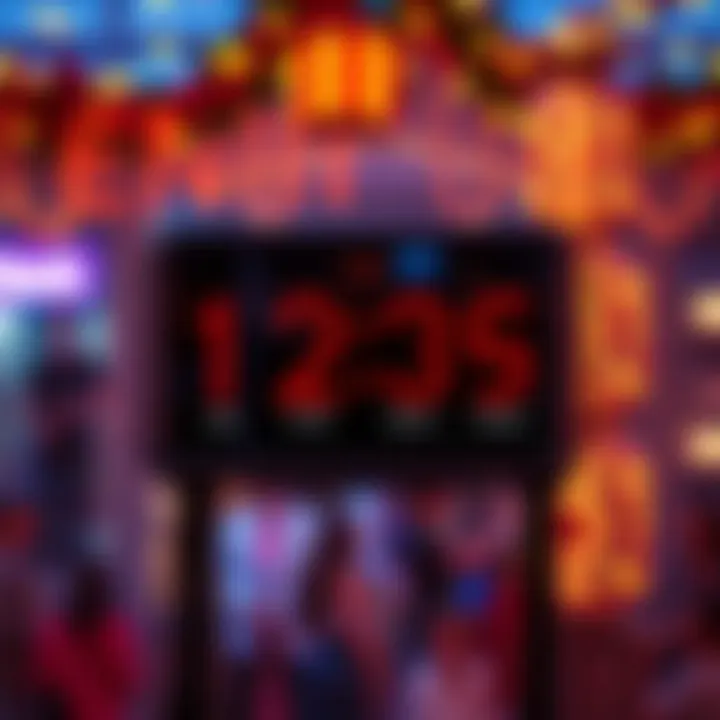 A digital clock showing various start times for evening events with a festive background
