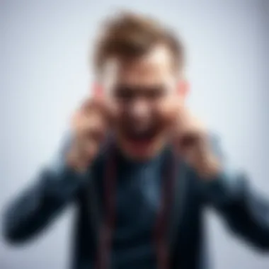 Everyday Frustrations A person looking frustrated while trying to fix a tangled pair of headphones, with a humorous expression on their face.