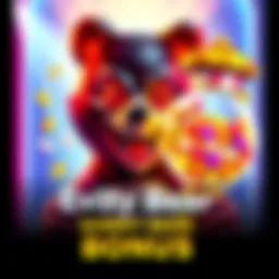 A red-eyed Evil Gummy Bear celebrating a big win next to a golden gumball machine