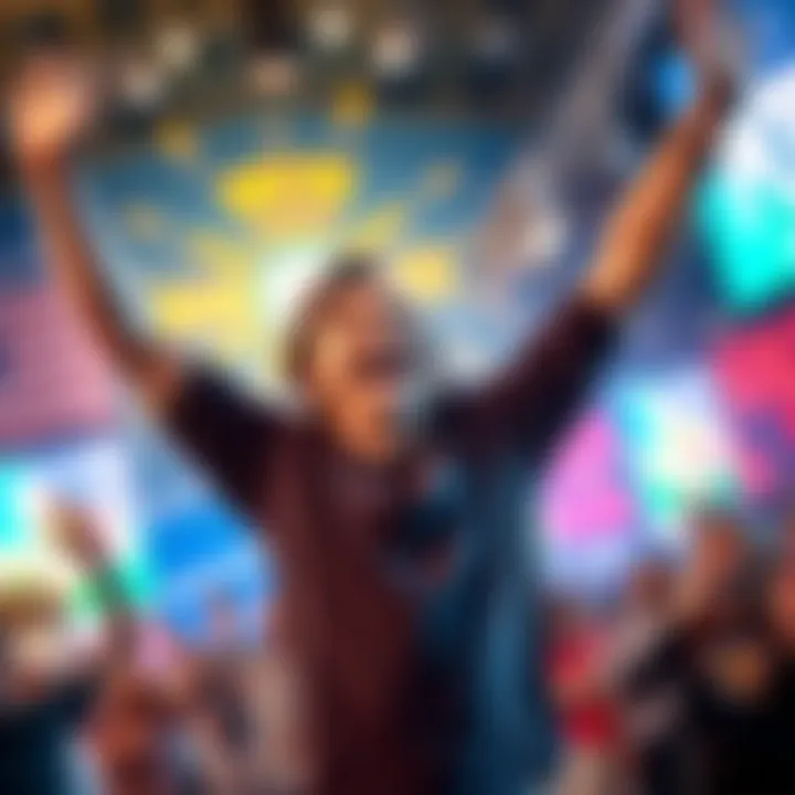 Excited participant celebrating a win A participant joyfully celebrating a recent big win on Prize Picks, with arms raised and a big smile