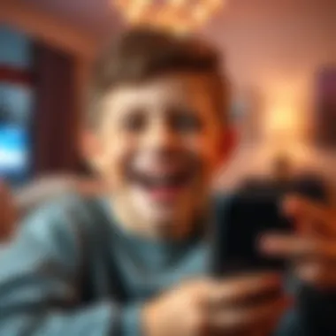 A young boy smiling widely as he shares exciting news with his parent on a FaceTime call