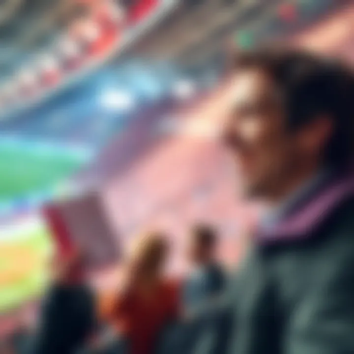 A person smiling while holding a betting slip, with a sports event in the background