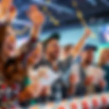 Group of excited Californians celebrating after learning about the record Fantasy 5 jackpot, with lottery tickets in hand, showing joy and anticipation.