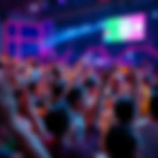 A crowd of people cheering as the draw results are announced, showing excitement and anticipation for the prizes.