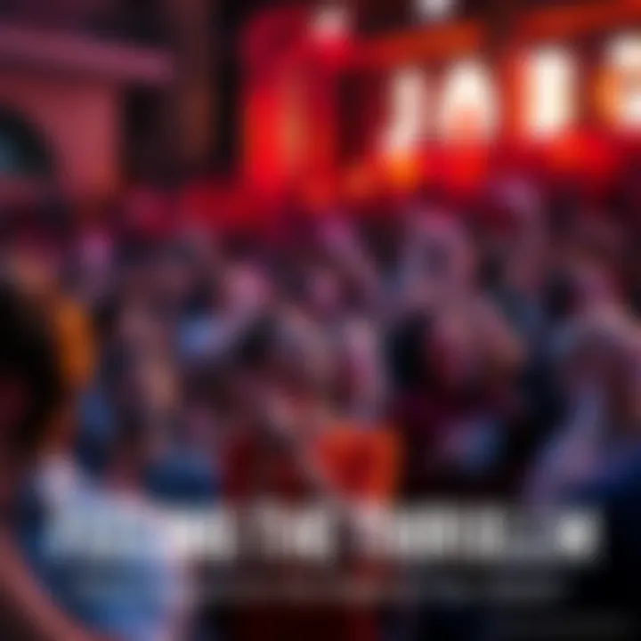 A lively crowd cheering and watching a thrilling event unfold, showing excitement on their faces