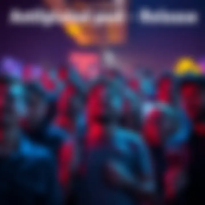 A group of enthusiastic people eagerly waiting for a new post announcement, with expressions of anticipation and excitement.