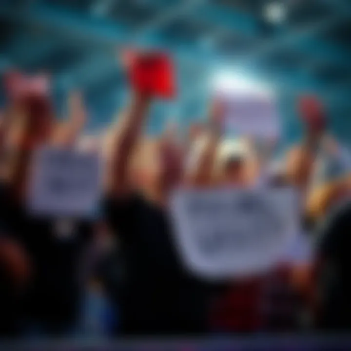 Group of people excitedly cheering and holding signs for the upcoming game