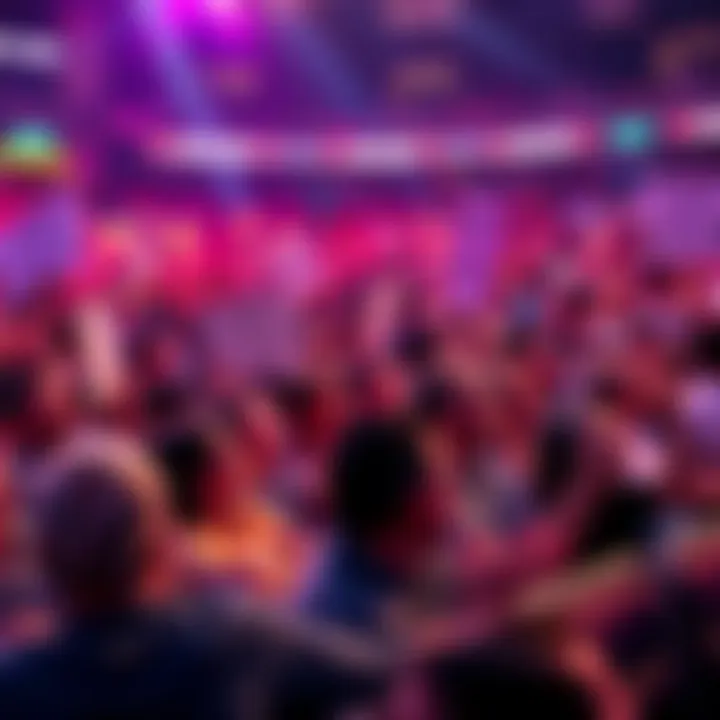 A crowd of fans eagerly watching an intense dawg fight event, cheering and holding signs for their favorite competitors.