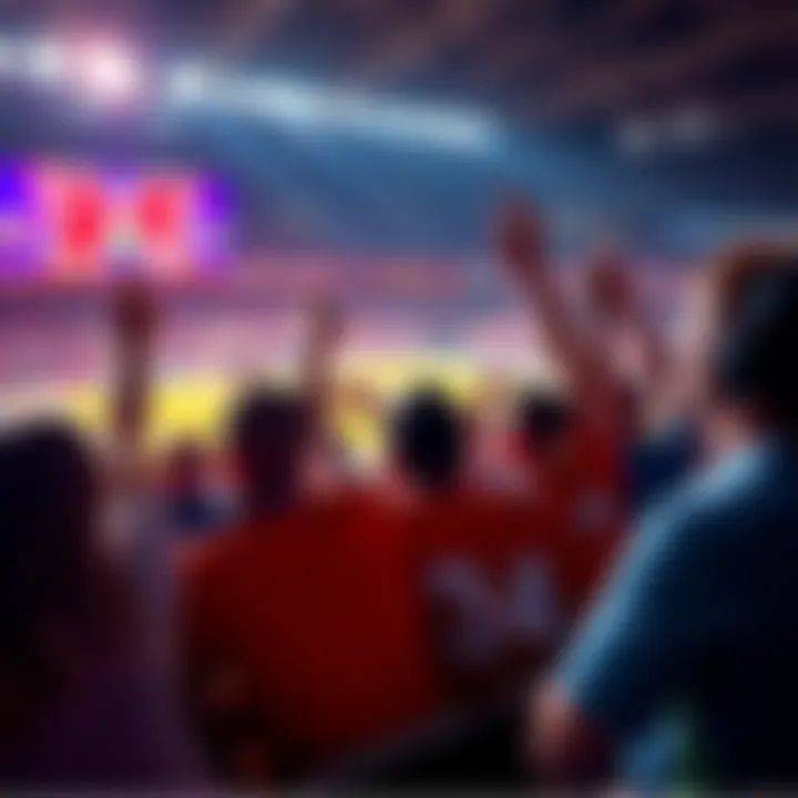 Group of enthusiastic fans cheering while watching a live sports game on a big screen