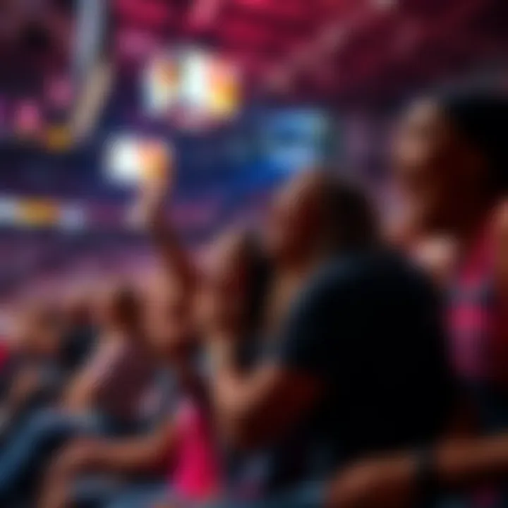 Cheering fans in a packed arena during a live WNBA game