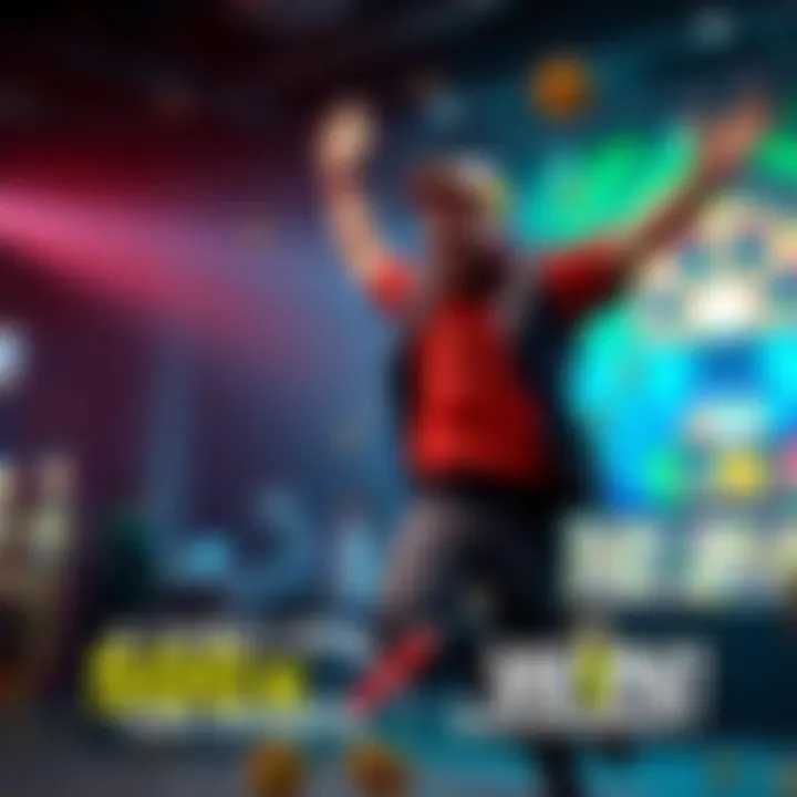 Excited gamer celebrating a big win A thrilled gamer jumping in joy after hitting a massive jackpot