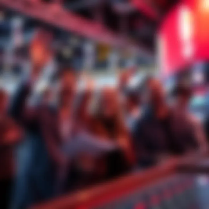 A group of people eagerly discussing betting picks and placing bets