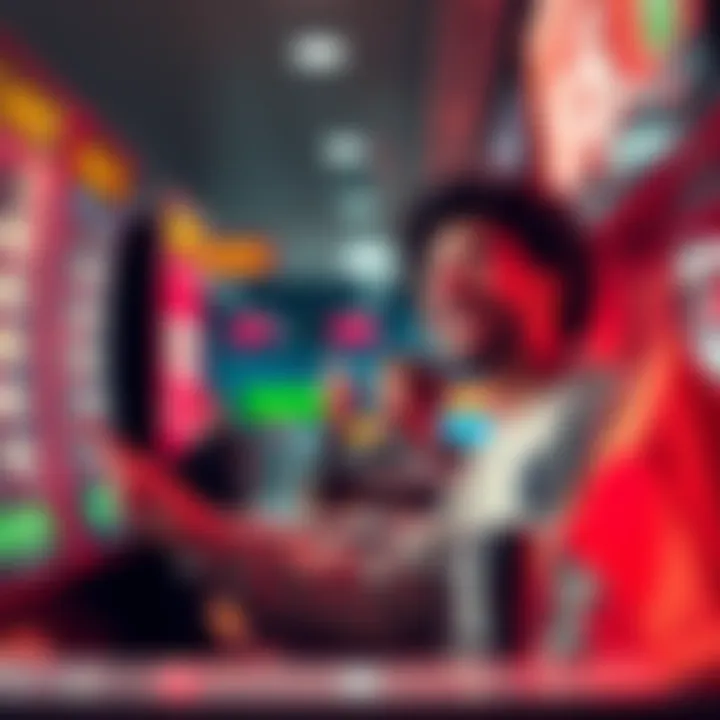 A person with a big smile placing their first sports bet at a betting kiosk, celebrating their hopeful chance for good luck.