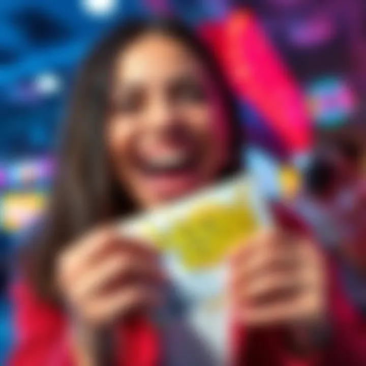 A person with a beaming smile holds a scratcher ticket, showing their excitement for potential winnings from the new game.