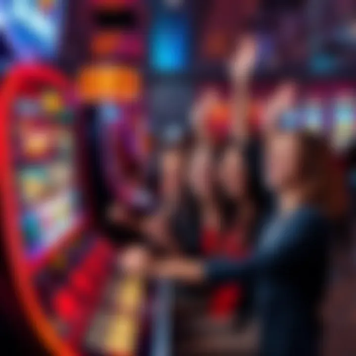 A group of people celebrating after winning on a new slot machine, showcasing joy and excitement