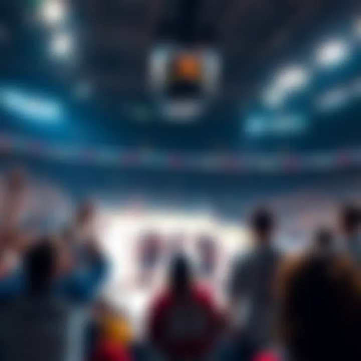 A tense moment during a sports game, showing fans cheering and a scoreboard indicating a close score, with players preparing for overtime.