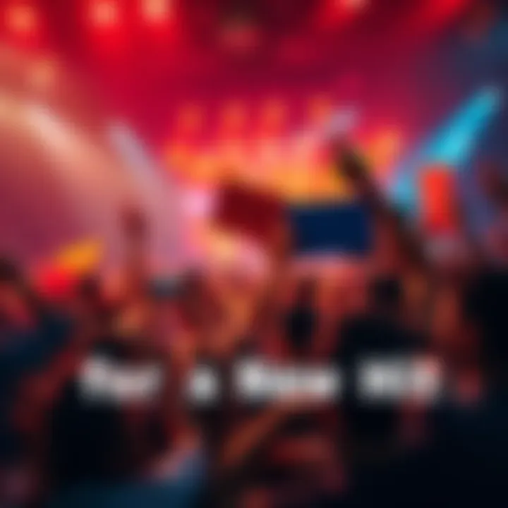 A crowd of excited fans cheering at a concert, holding signs and waving their arms in anticipation of a new hit release.