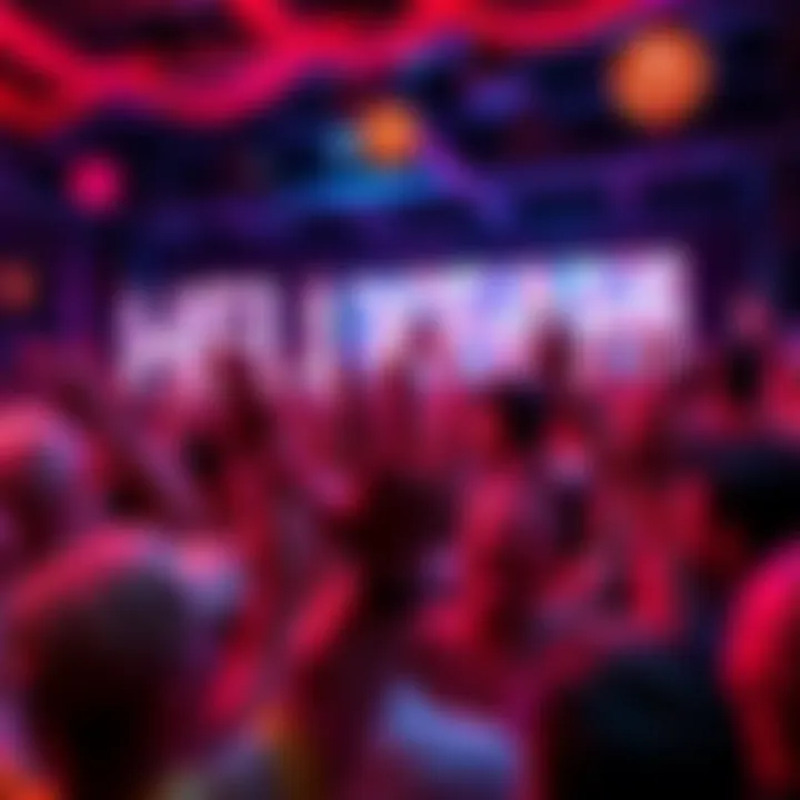 A vibrant crowd cheering with excitement for the upcoming Hell Yeah! event, with colorful decorations and enthusiastic faces.