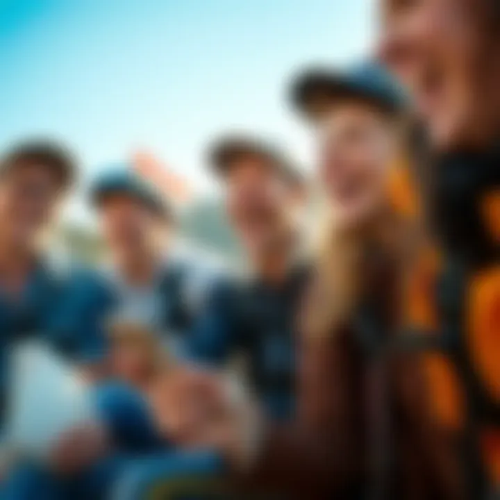 Exciting Alternatives to Gambling A group of friends enjoying an outdoor adventure activity, smiling and laughing together, capturing the thrill of excitement without gambling.