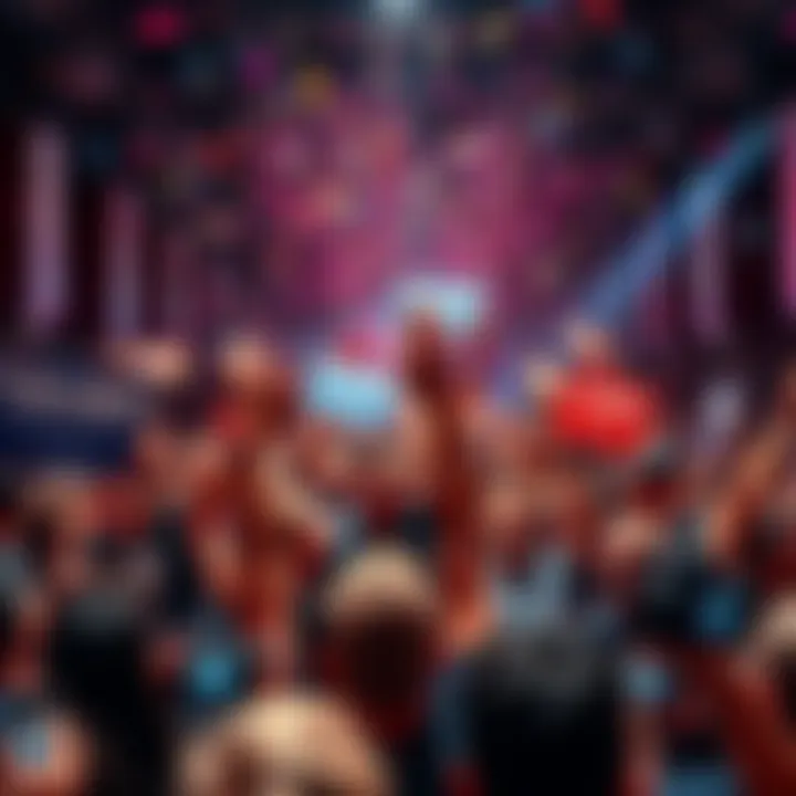 A crowd celebrates an important announcement with signs and confetti, showing excitement and joy.
