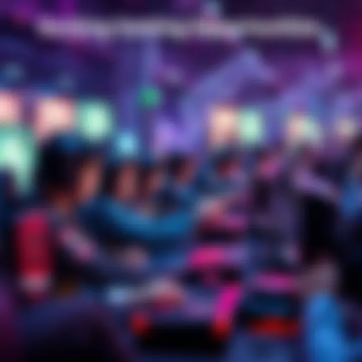 A vibrant gaming scene with players engaged in a competitive match, showcasing excitement and strategy in action.