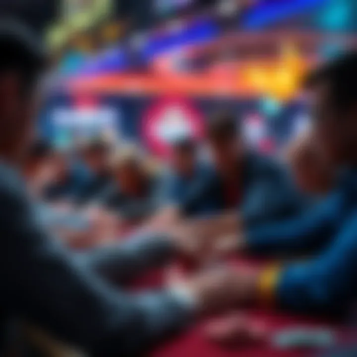 Players focused on a poker table, showing tension and excitement during a crucial hand at ClubWPT.