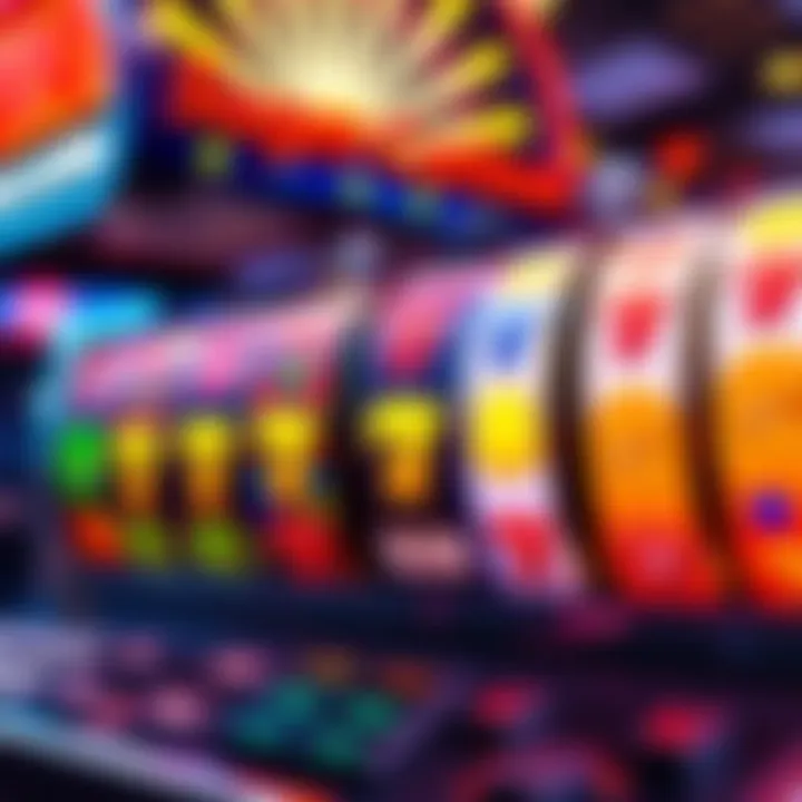 Exciting slot game graphics Colorful slot machine with spinning reels and symbols, showcasing the thrill of gameplay