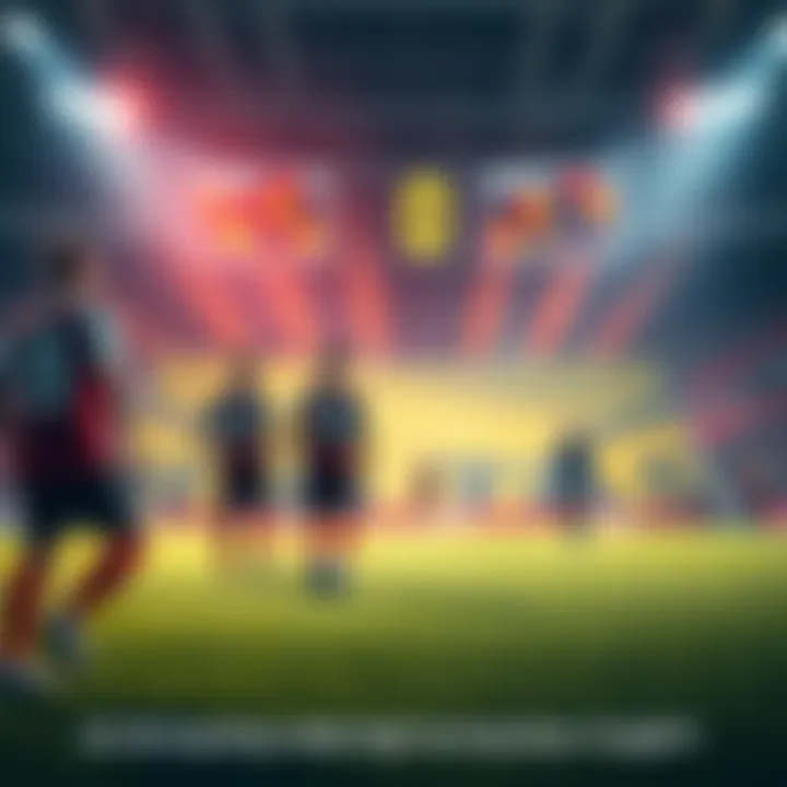 Players on the field during an exciting soccer match with a score display in the background