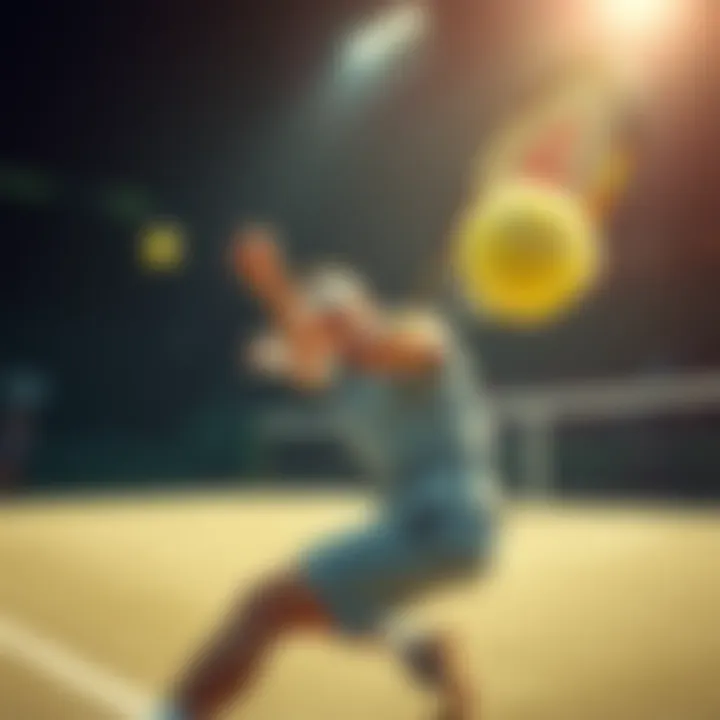 Exciting Tennis Match A tennis player hits a powerful forehand during an intense match on court