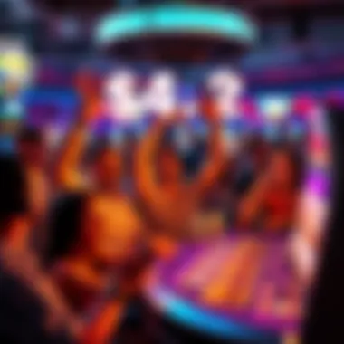 A thrilling gaming scene with people celebrating a $4.2 million pot win, showing excitement and joy.