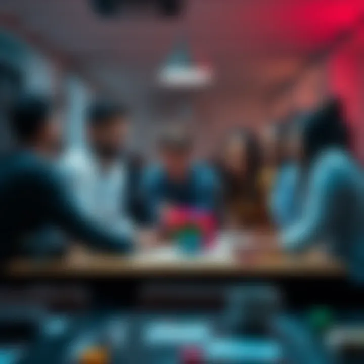 A group of diverse people gathered around a table, smiling and brainstorming ideas for a new project.