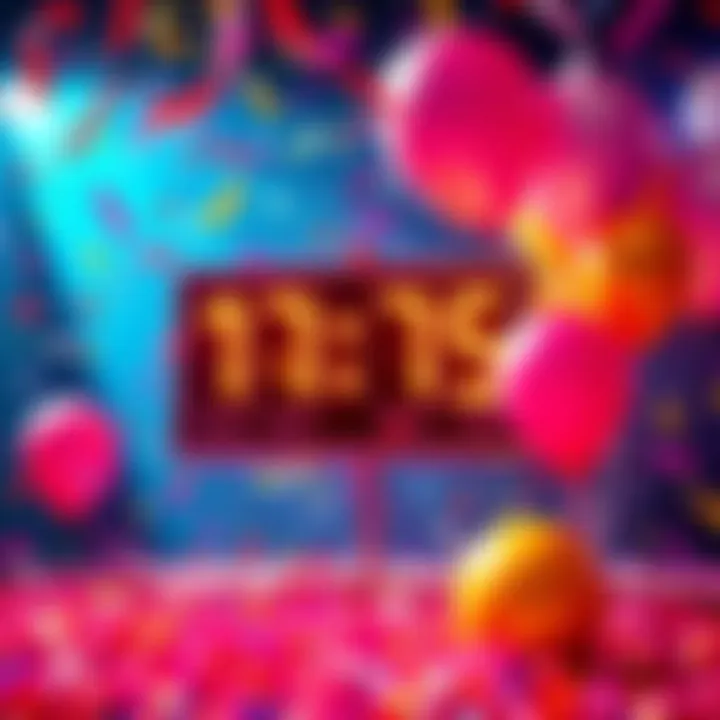 A colorful graphic showing a countdown timer with confetti and party balloons, indicating an upcoming bonus event.