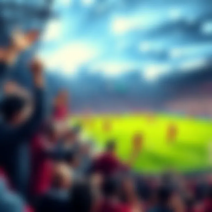 A lively soccer match scene with fans cheering and players in action on the field during cup games.