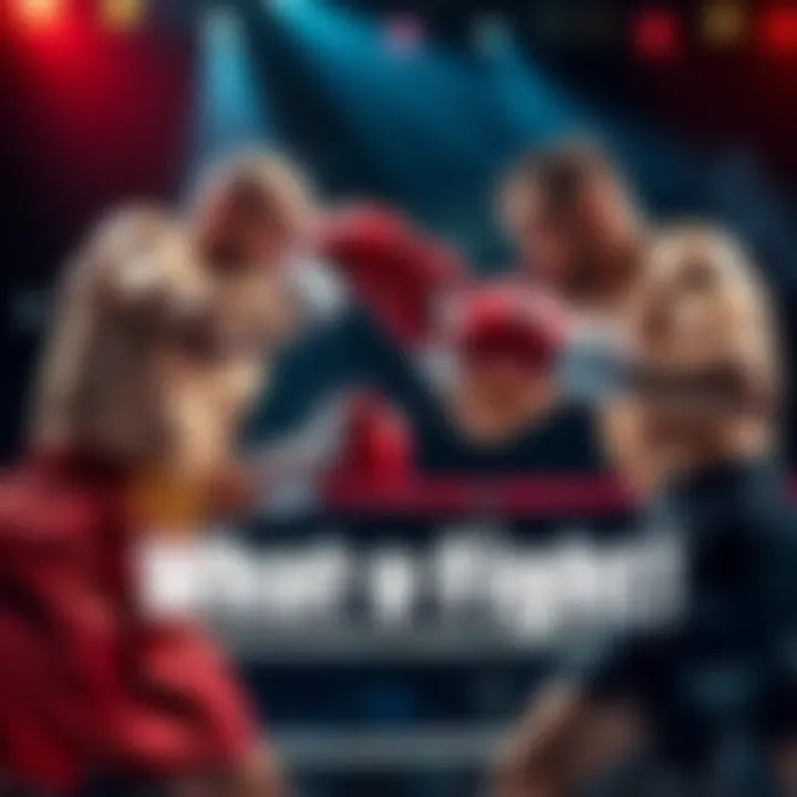 A dramatic moment in an intense fight showing two fighters exchanging powerful punches in the ring.