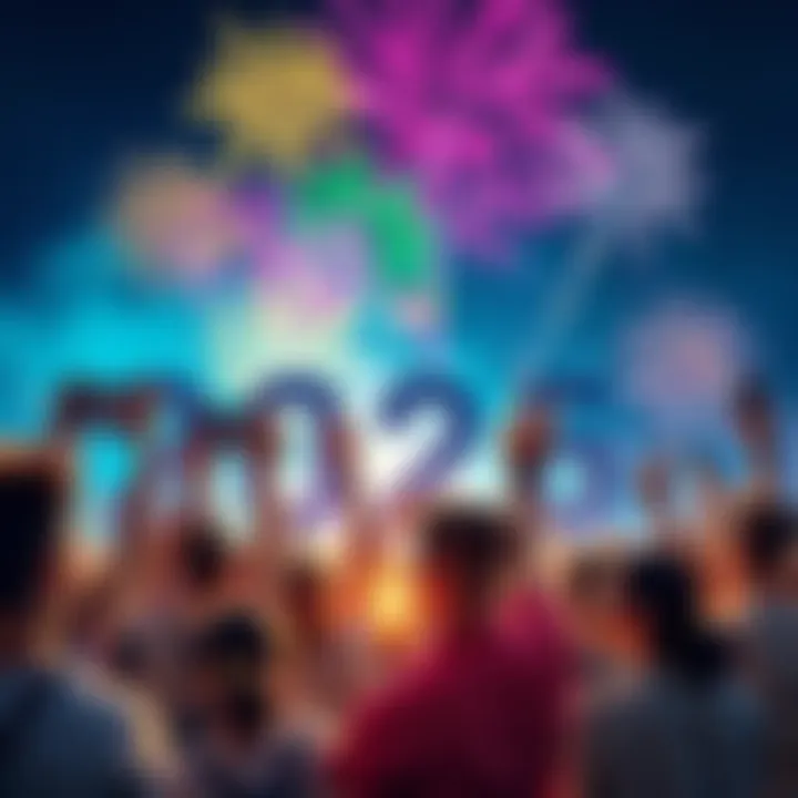 Exciting Future Ahead A vibrant scene showing diverse people celebrating and looking forward to the year 2026, with colorful fireworks in the background