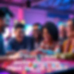 Group of people playing a vibrant new game with excitement, showing smiles and engagement