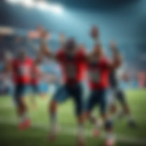 Football players celebrating a surprising play during a game