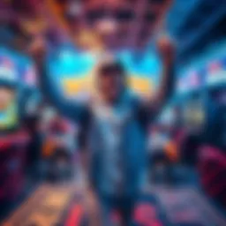 A player celebrating a huge win in a lively game setting