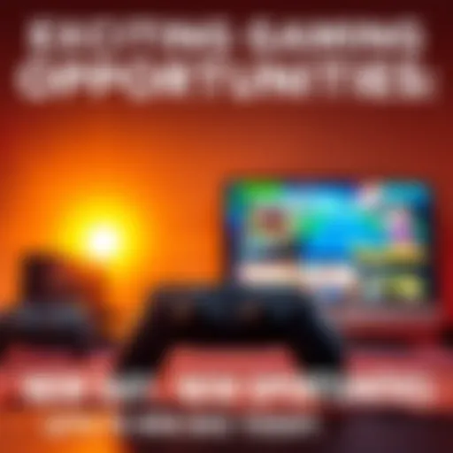 A bright sunrise casting light over a gaming setup with a console, controller, and vibrant game graphics on the screen, symbolizing new chances for success and enjoyment.